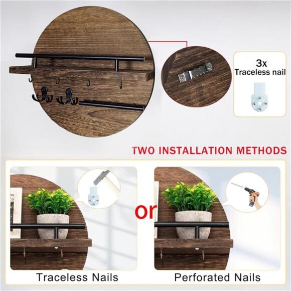 Key Holder for Wall Decorative with Shelf and Hooks, Unique Mail Organizer - Picture 6 of 7